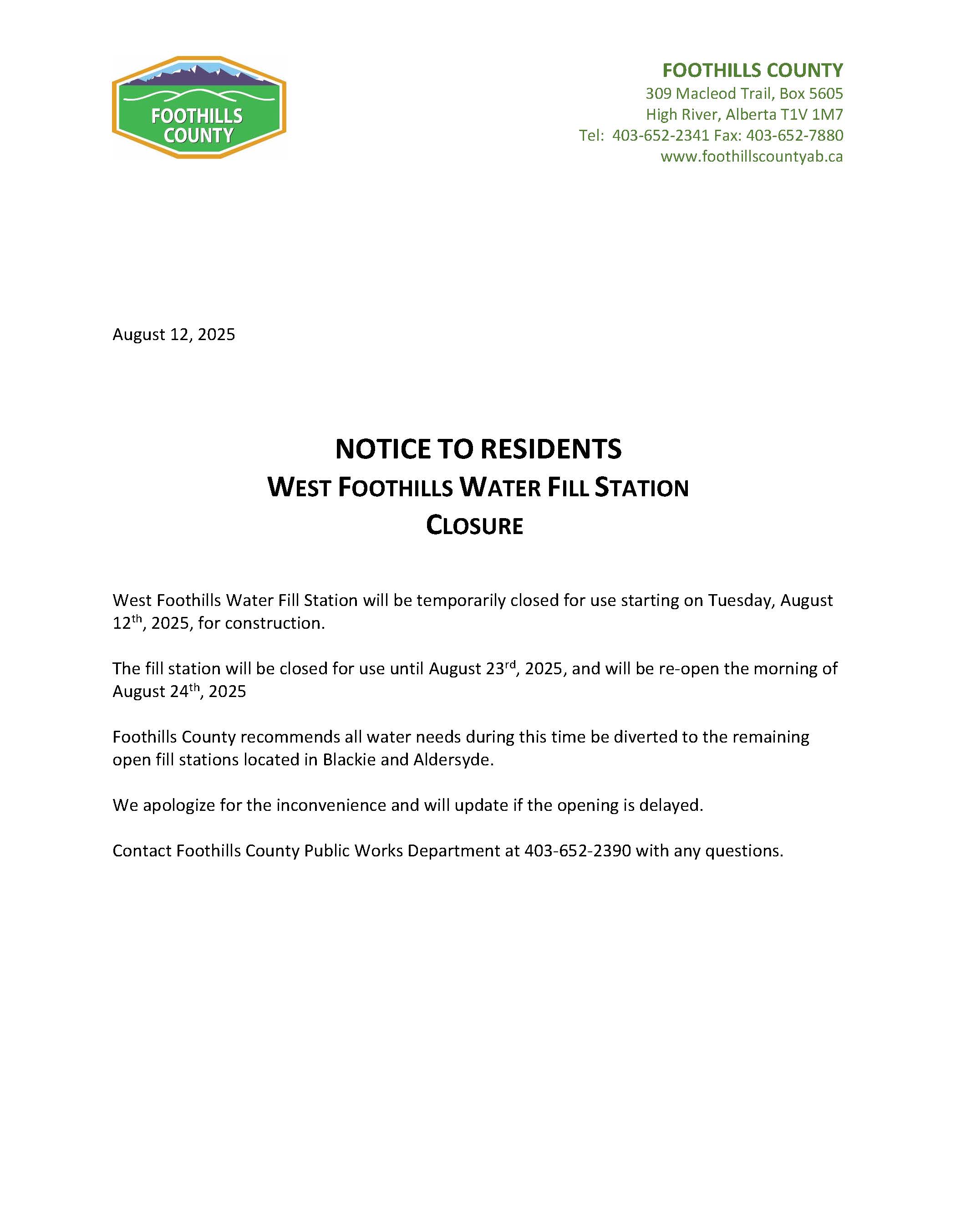 Fill Station Closure