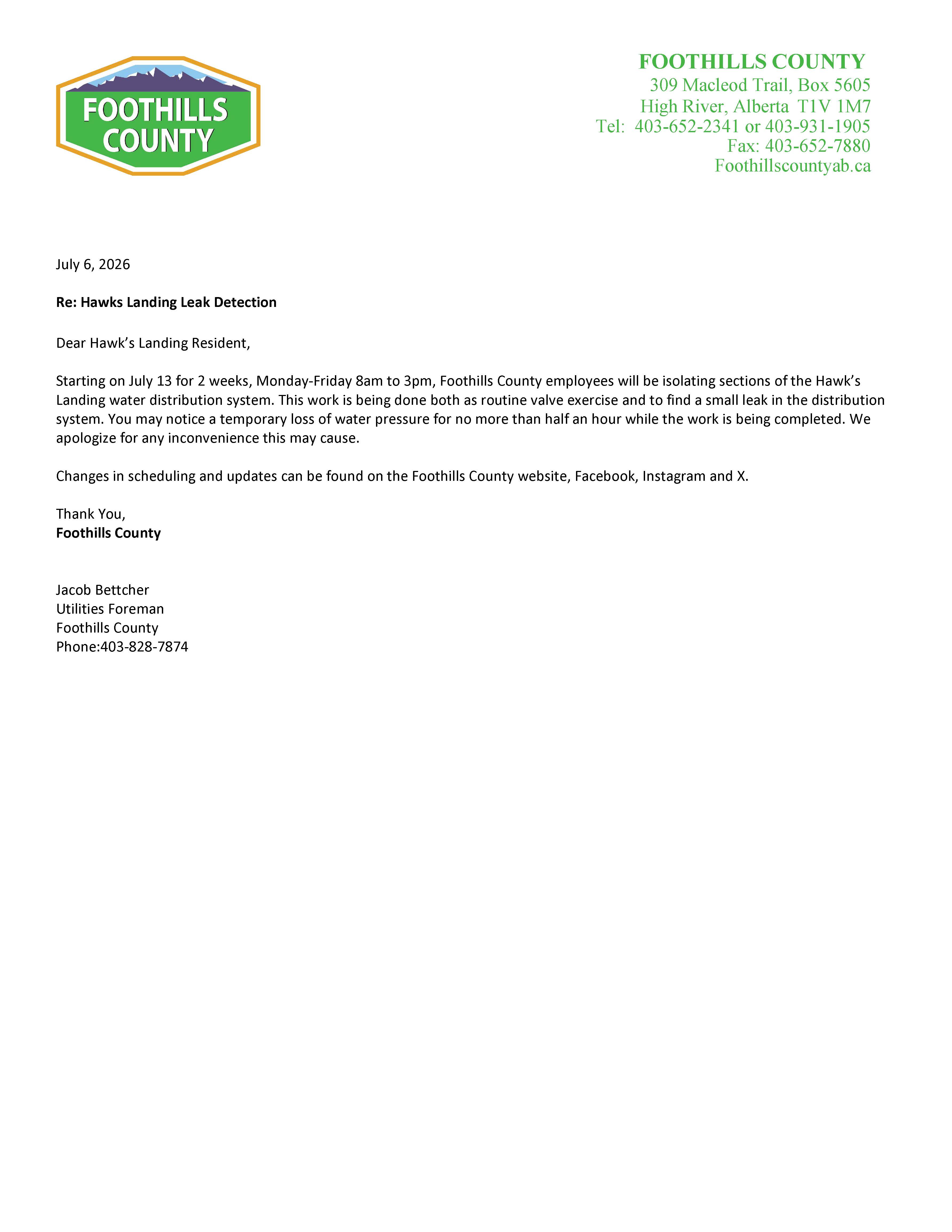 Letter from Foothills County
