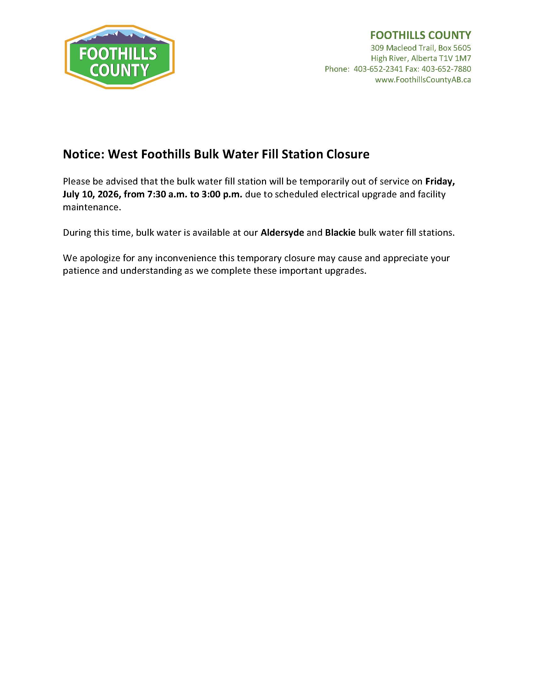 Letter of Closure July 10, 2026