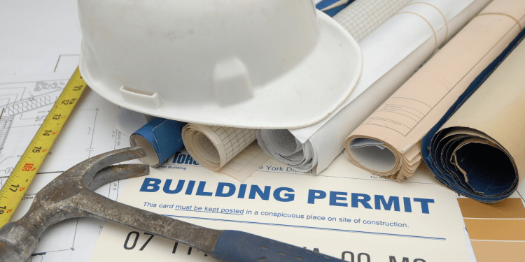 hard hat, building permit, blueprints