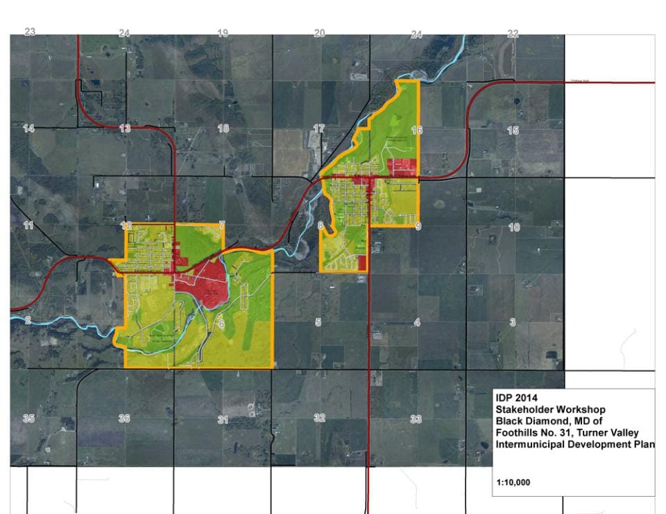 Map of the Black Diamond and Turner Valley municipalities
