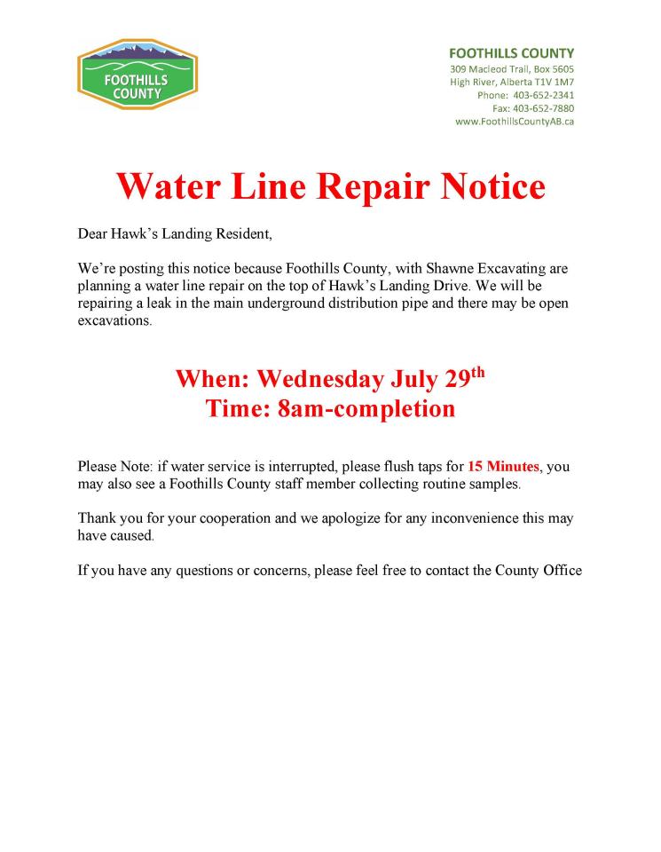 Hawk's Landing Drive Water Leak Repairs - July 29