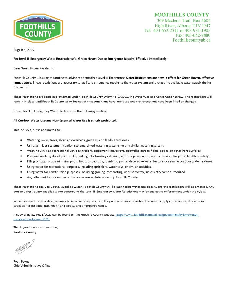 Letter regarding Level III restriction